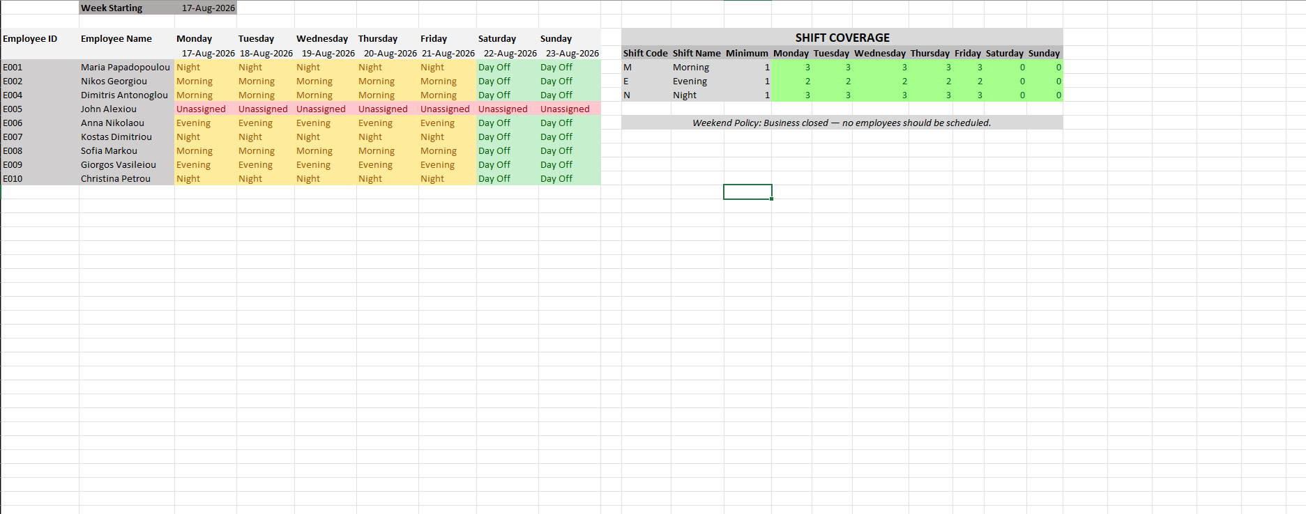 weekly schedule