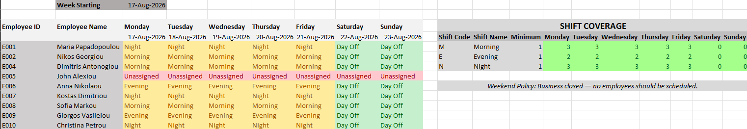 Weekly Schedule Weekly Schedule